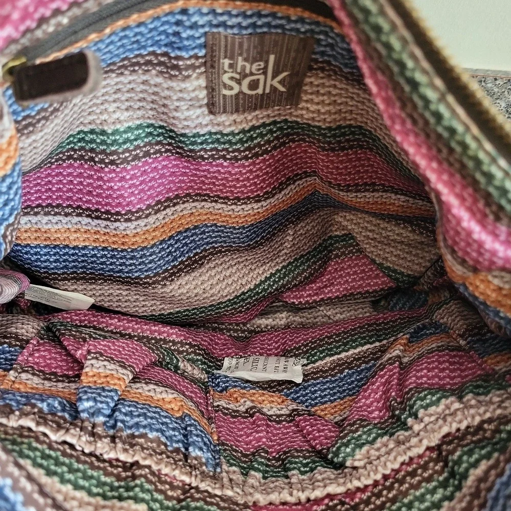 The Sak Iris Fair Isle Leather Hobo Shoulder Bag Brown Knit  NWT MSRP‎ $129